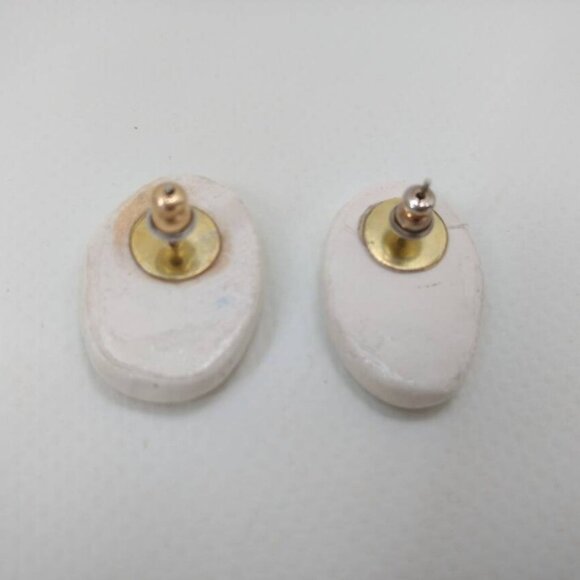 Vintage Handmade Ceramic Earrings Brooch Set 1970s Speckled Pottery Glaze Boho - Picture 10 of 11